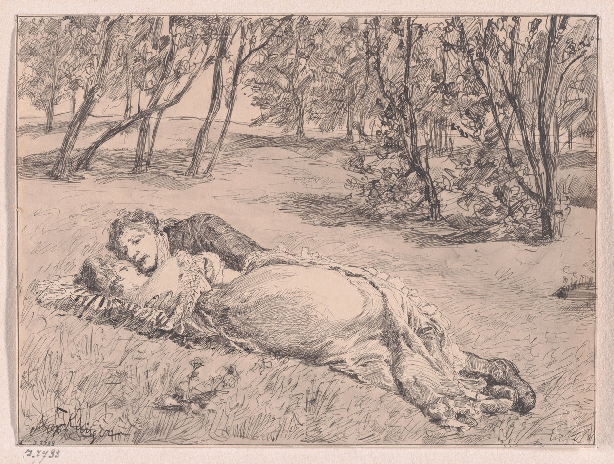 Para na trawie – uścisk w plenerze (A Couple on the Grass – An Embrace in a Landscape) autorstwa Max Klinger
