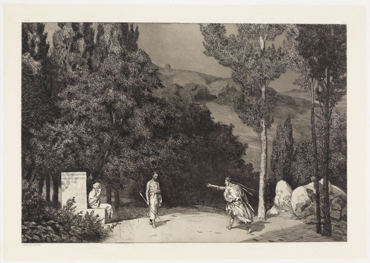 Pyramus i Thisbe III (Ratowanie ofiar Owidiusza, Opus II, arkusz 4) autorstwa Max Klinger