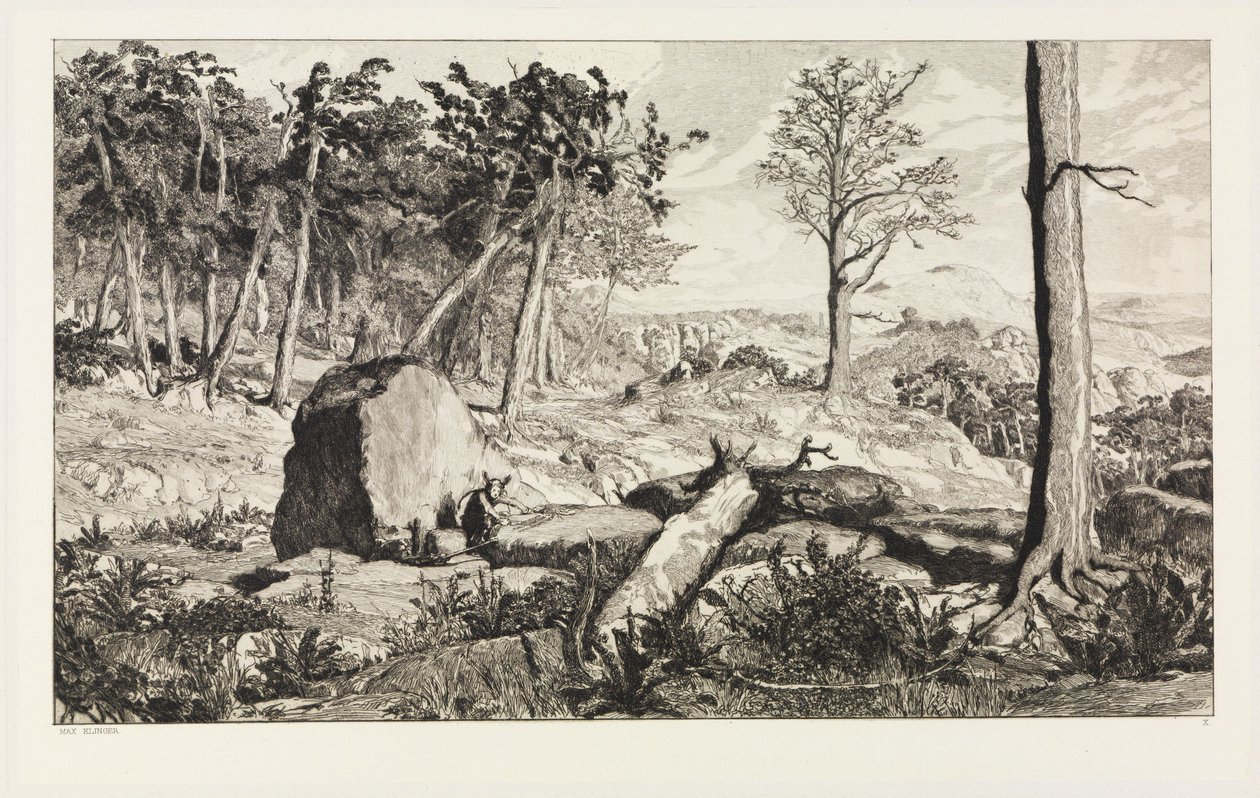 Simplicius w leśnej głuszy (Intermezzi, opus IV, plansza 10) autorstwa Max Klinger