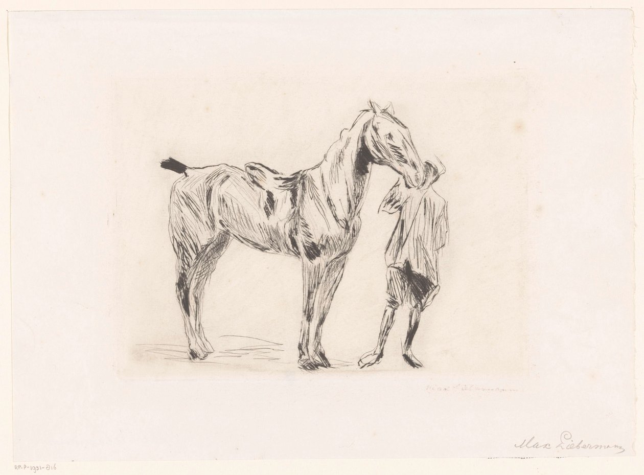 Mężczyzna z koniem na koniu autorstwa Max Liebermann (signed by artist)