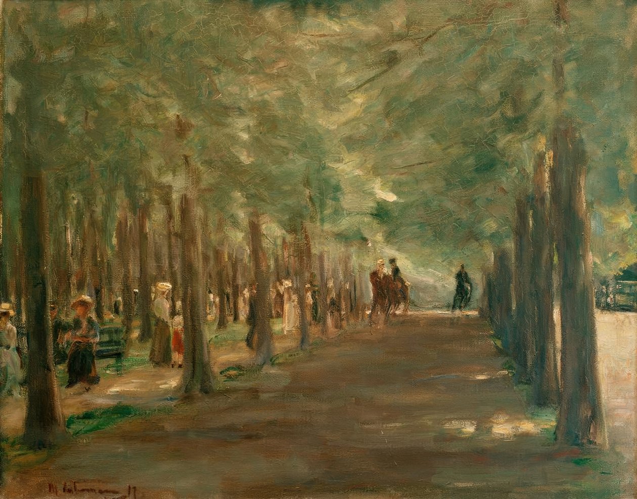 Aleja w zoo z jeźdźcami i spacerowiczami autorstwa Max Liebermann