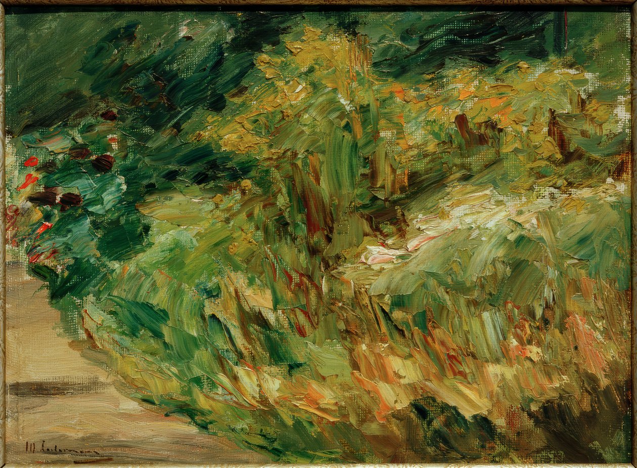 Krzewy kwiatów przy domku ogrodnika na północnym zachodzie - studium autorstwa Max Liebermann