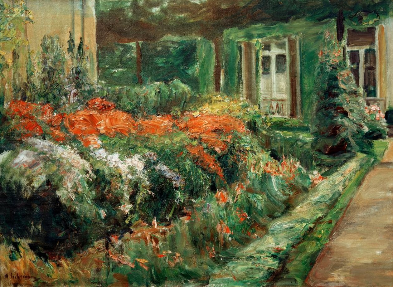 Krzewy kwiatowe w szopie ogrodowej na wschód autorstwa Max Liebermann