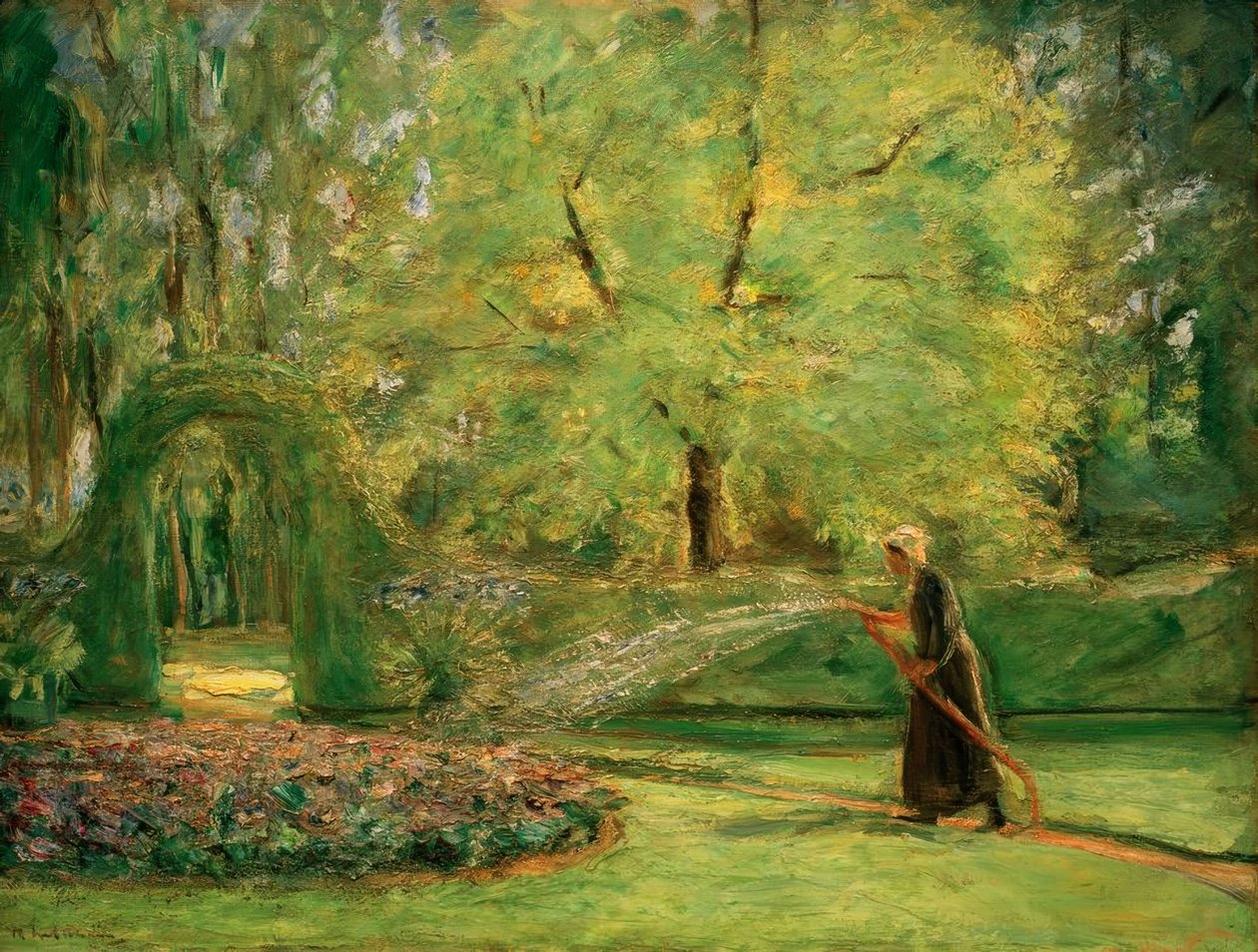 Rondo w ogrodzie żywopłotowym ze zraszaczem kwiatowym autorstwa Max Liebermann