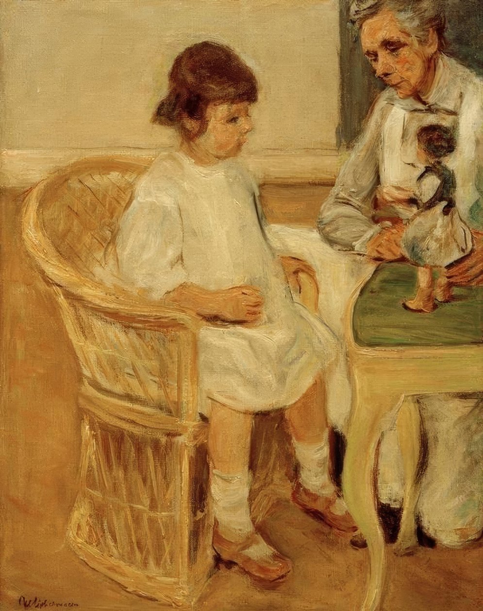 Wnuczka artysty na wiklinowym fotelu po prawej autorstwa Max Liebermann