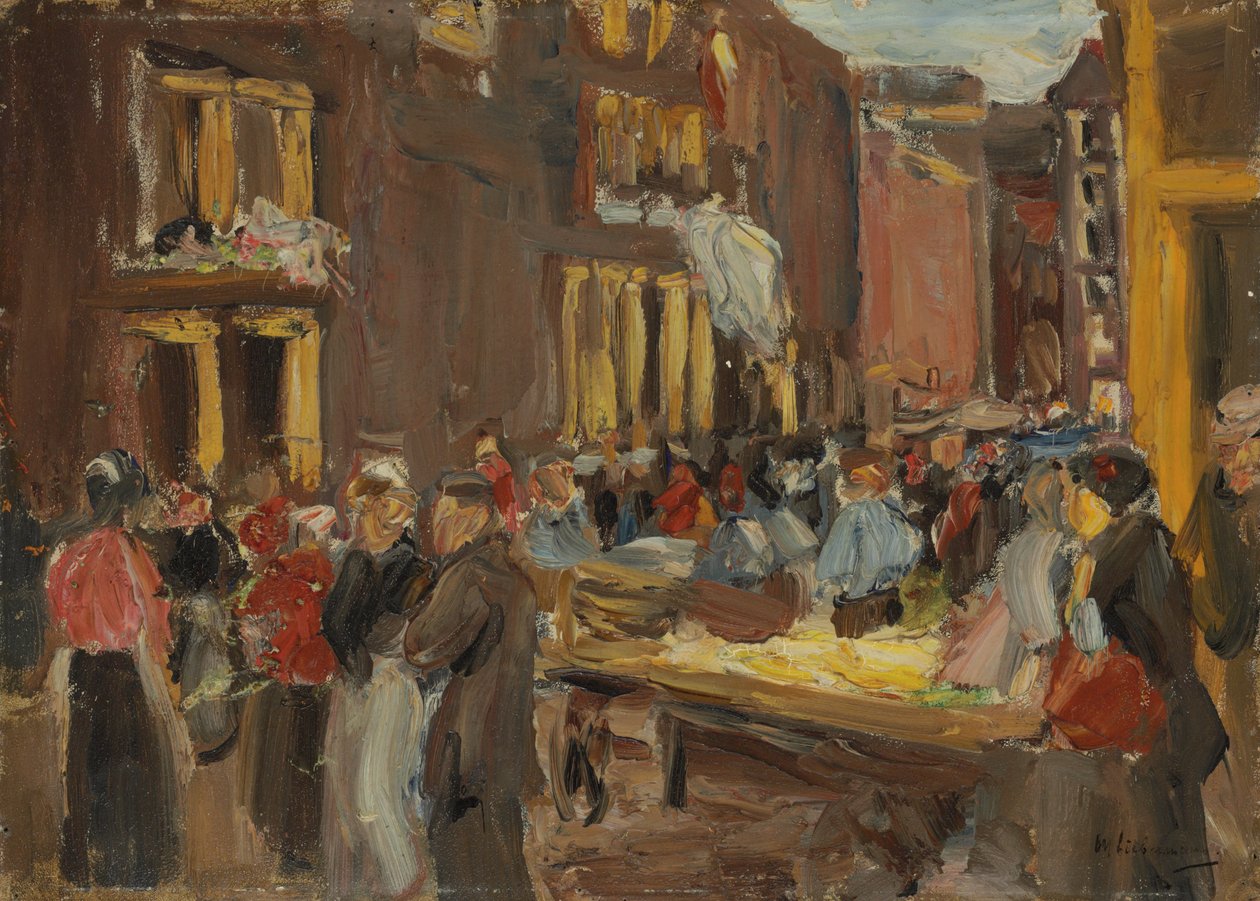 Dzielnica Żydowska w Amsterdamie; Judengasse w Amsterdamie, Ecke Jodenbreestraat, 1905 autorstwa Max Liebermann