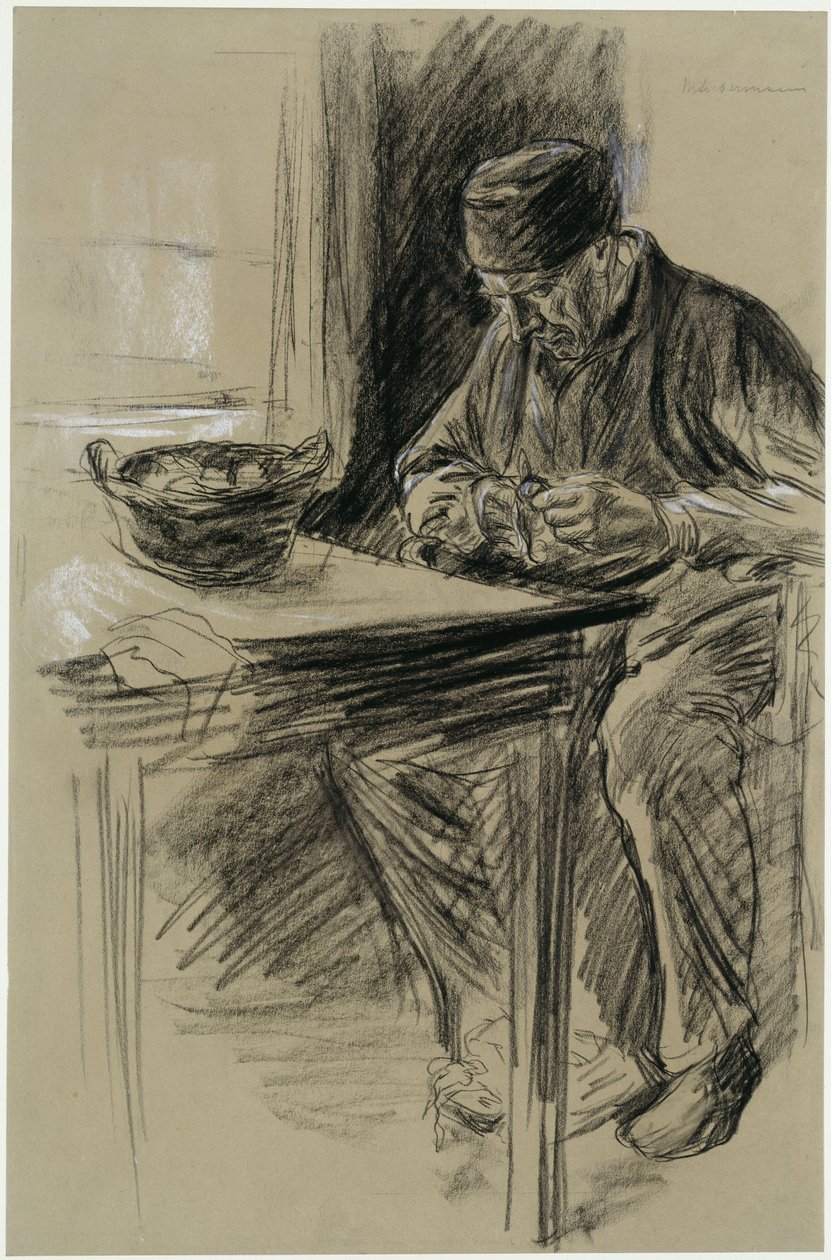 Starszy mężczyzna obierający ziemniaki w Laren autorstwa Max Liebermann