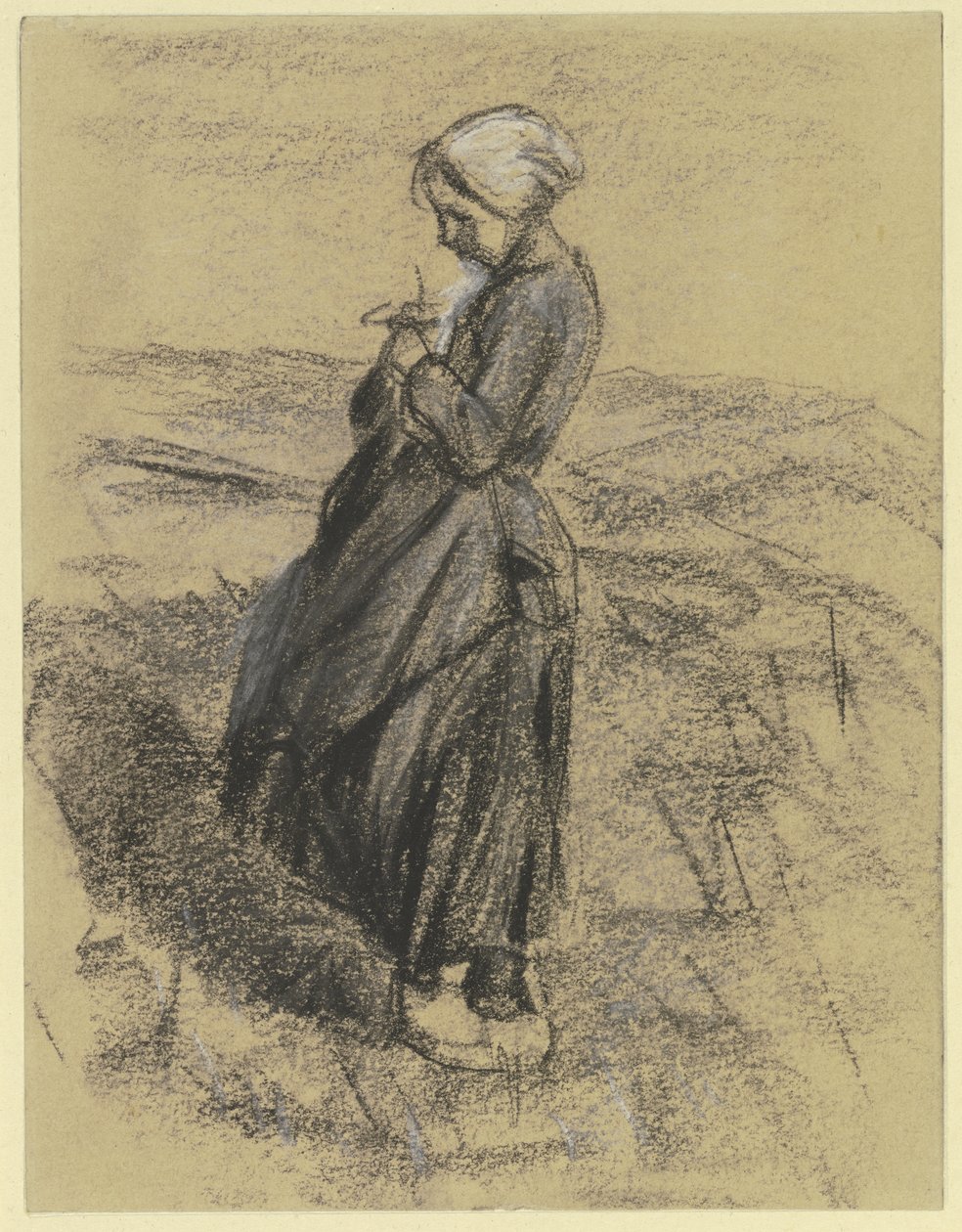 Dziewczyna na polu, robiąca na drutach autorstwa Max Liebermann