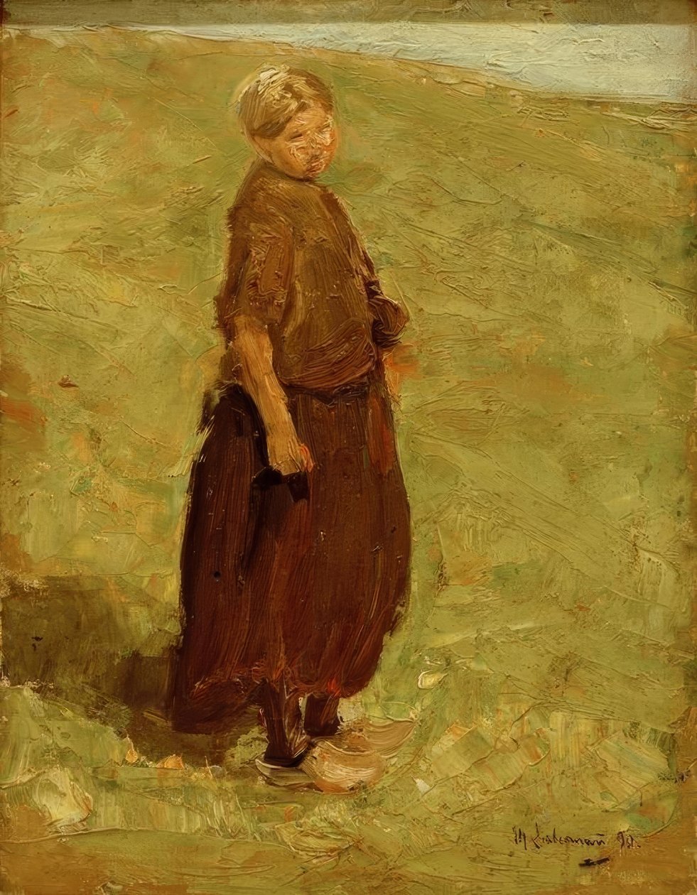 Dziewczyna na wydmie, stojąca po prawej stronie autorstwa Max Liebermann