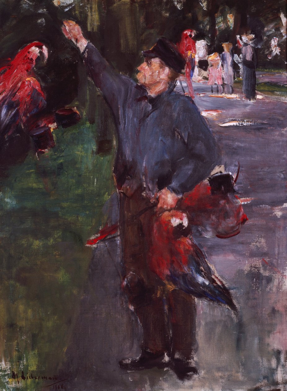 Człowiek z papugami (olej na płótnie) autorstwa Max Liebermann