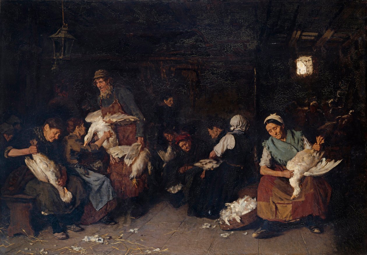 "" Paysannes plumant des oies "" (Kobiety wyrywające gęsi) Obraz Maxa Liebermanna (1847-1935) Olej na płótnie 1872 Wymiary 119,5x170 cm Staatliche Museen, Berlin autorstwa Max Liebermann