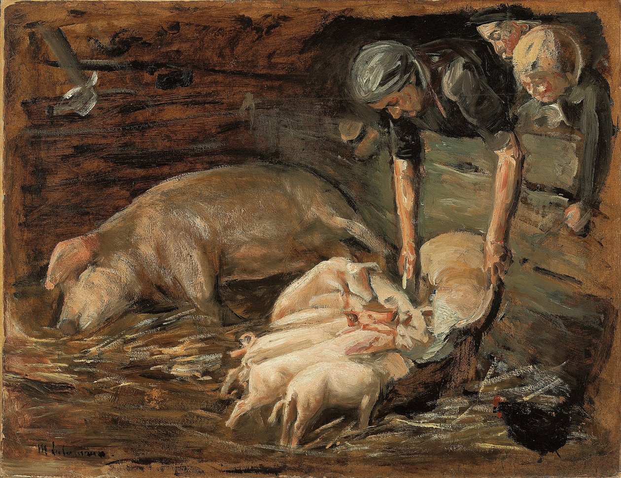 chlew, przedszkole; Chlew, szkółka, 1887 autorstwa Max Liebermann