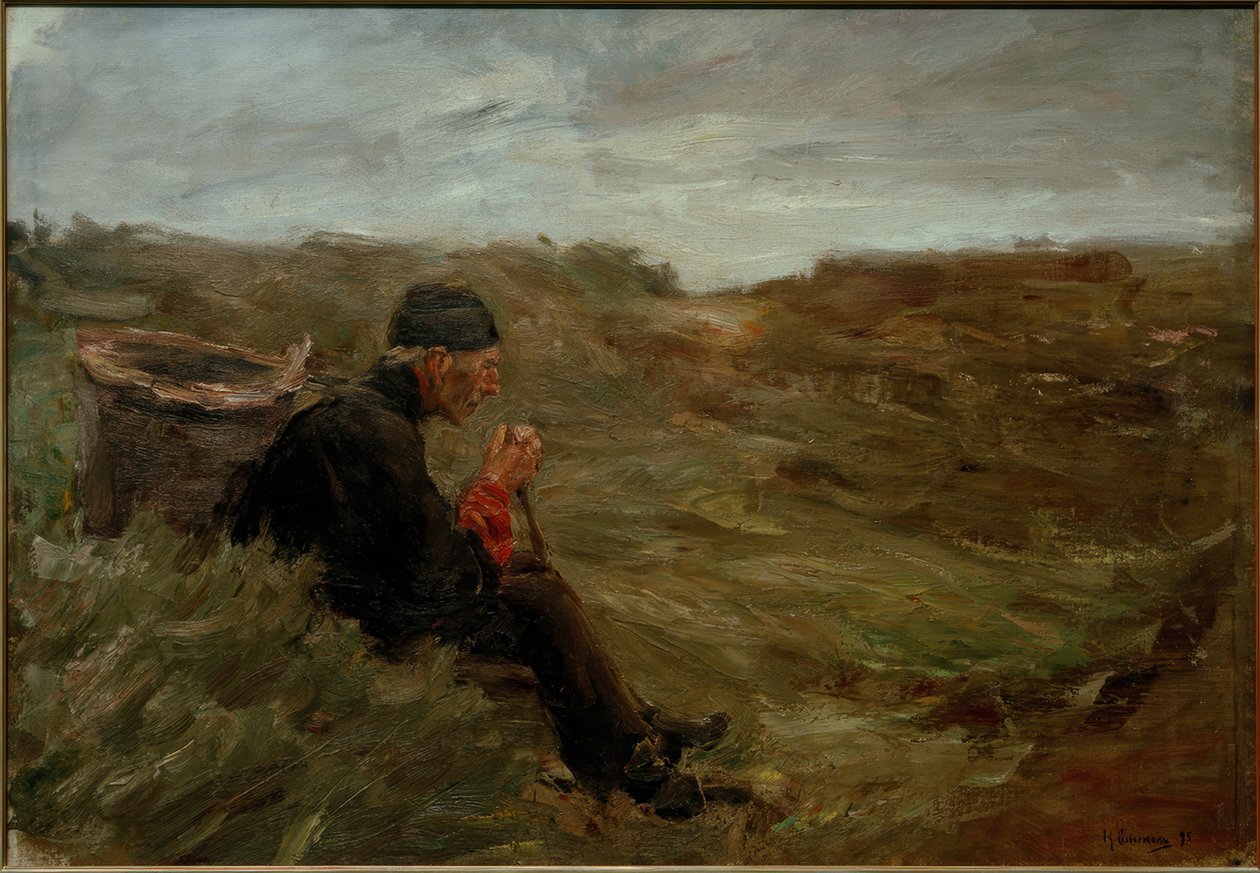 Siedzący rolnik na wydmach - I szkic autorstwa Max Liebermann