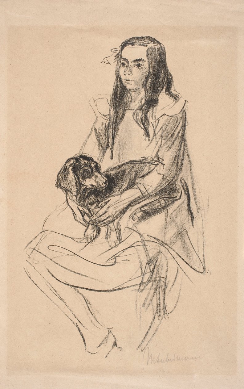 Siedząca dziewczyna z jamnikiem autorstwa Max Liebermann