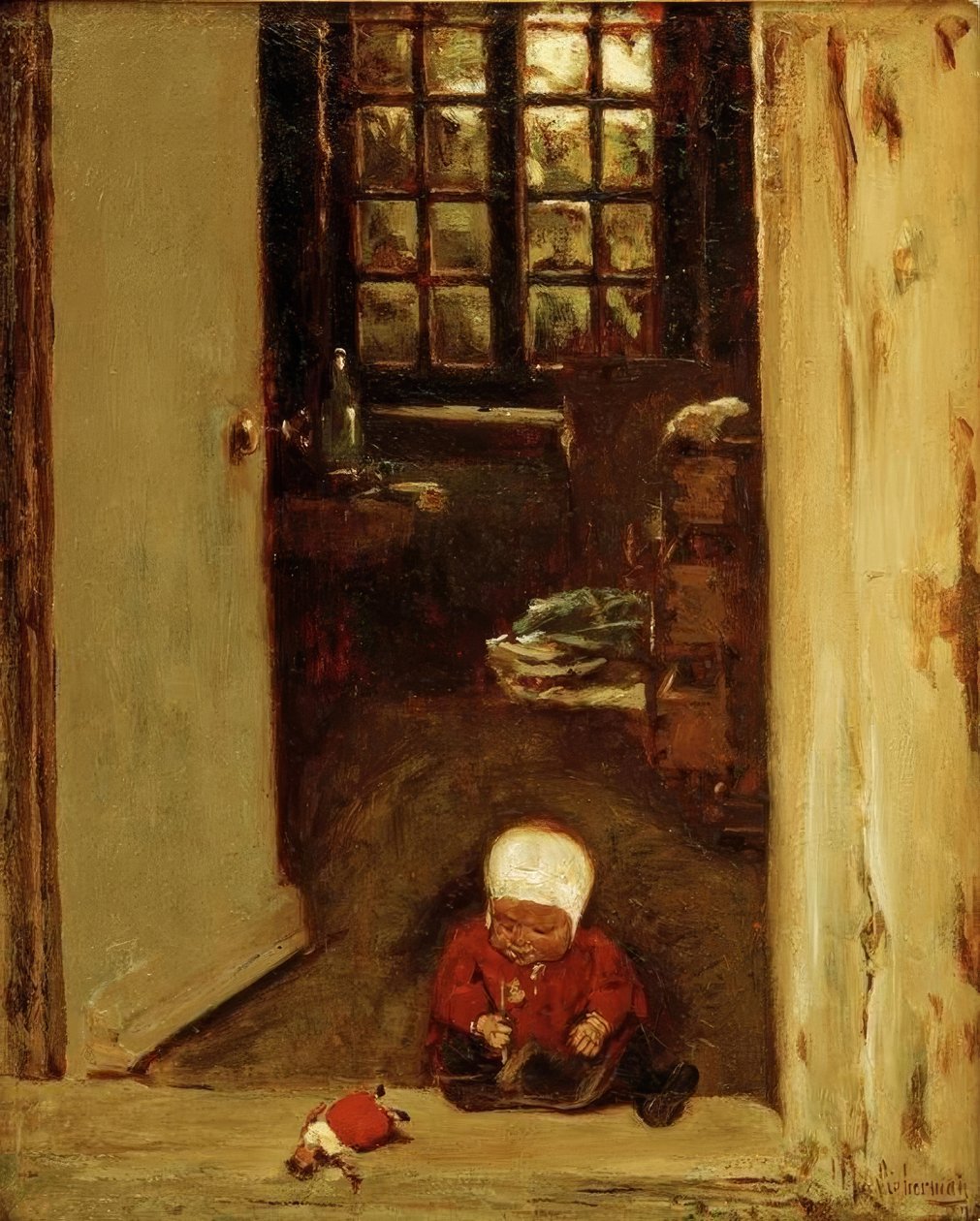 Bawiące się dziecko w drzwiach wejściowych autorstwa Max Liebermann