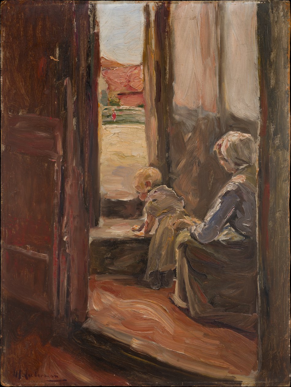 Pierwszy krok (Matka i dziecko, mały szkic) autorstwa Max Liebermann