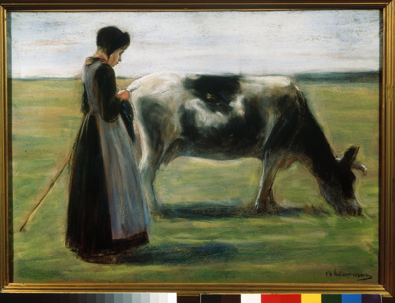 "Młoda dziewczyna z krową" (Dziewczyna z krową) Pastelowy obraz Maxa Liebermanna (1847-1935) Muzeum Puszkina, Moskwa autorstwa Max Liebermann