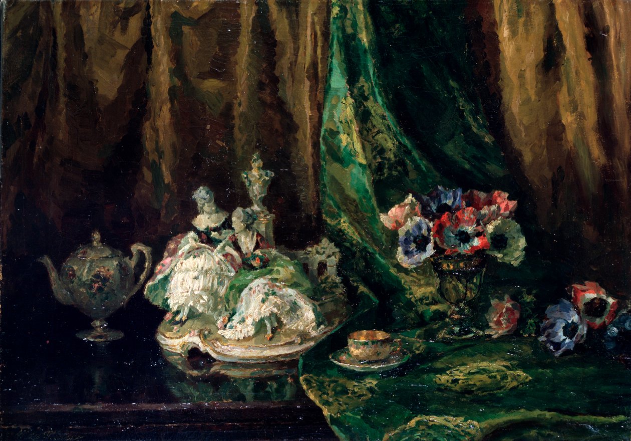„Martwa natura z porcelaną i kwiatami”, XX wiek. autorstwa Max Müller