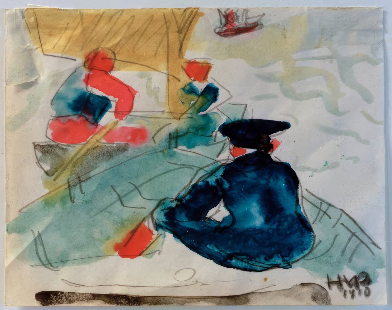 Rybacy siedzący w łodzi autorstwa Max Pechstein