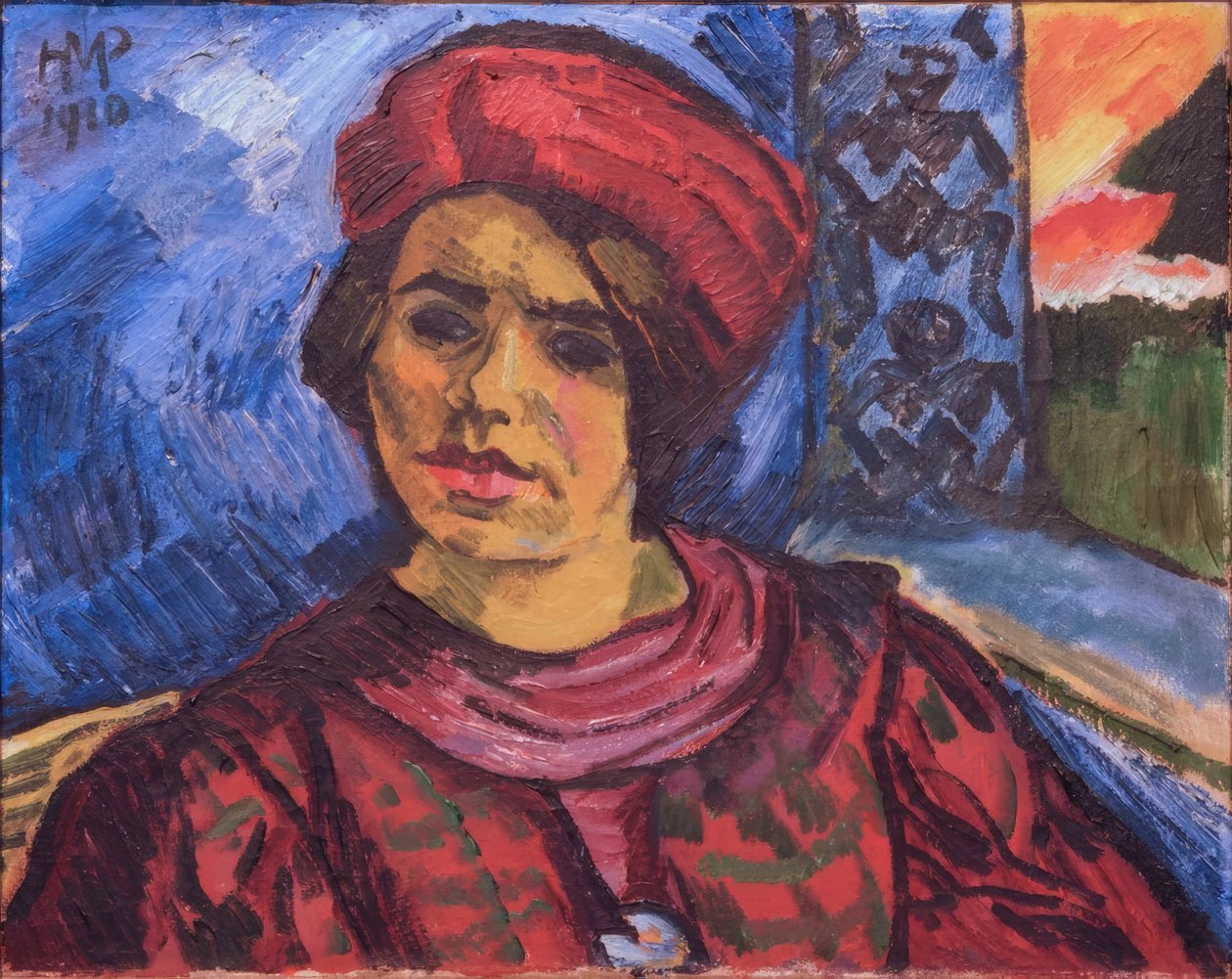 Młoda kobieta w czerwonym turbanie autorstwa Max Pechstein
