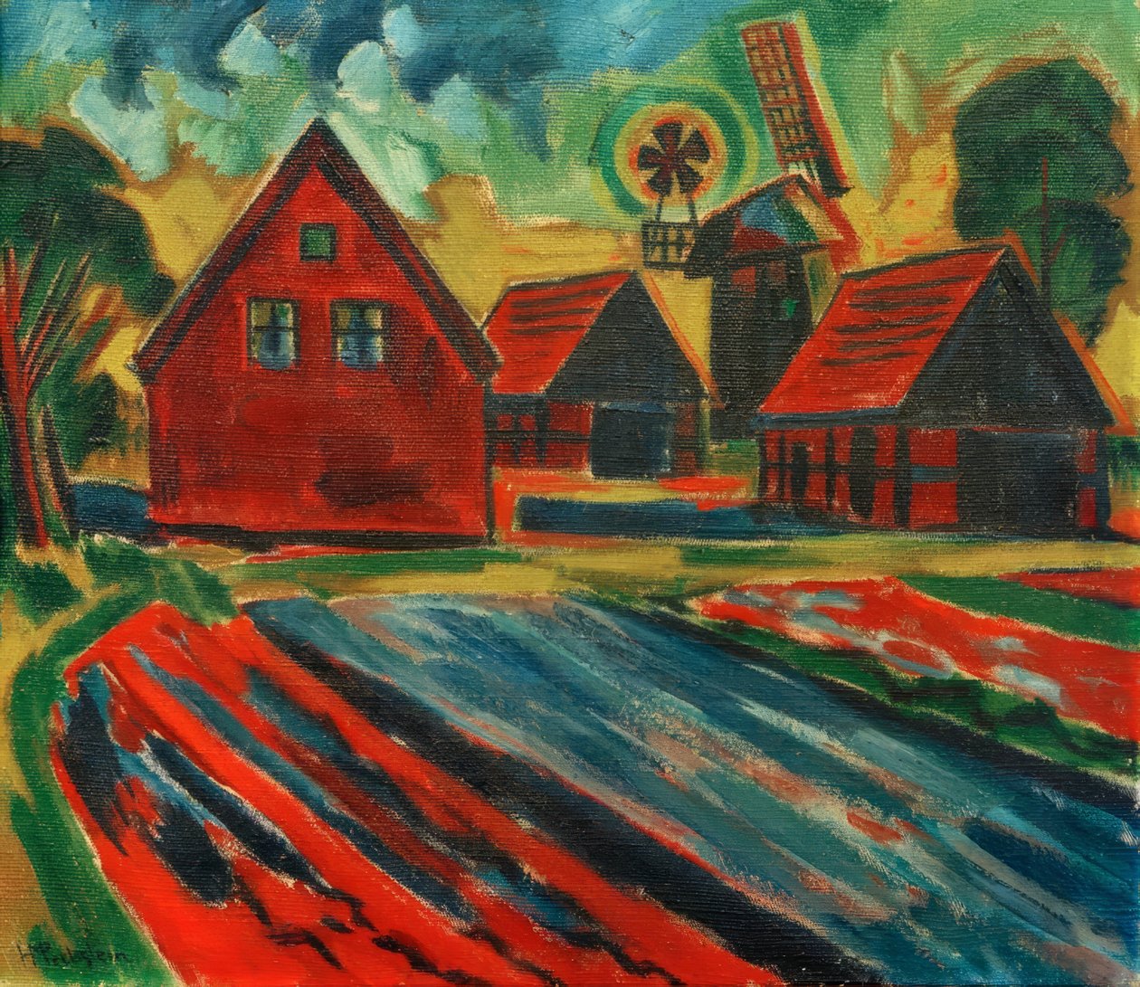 Czerwone domy z wiatrakiem autorstwa Max Pechstein