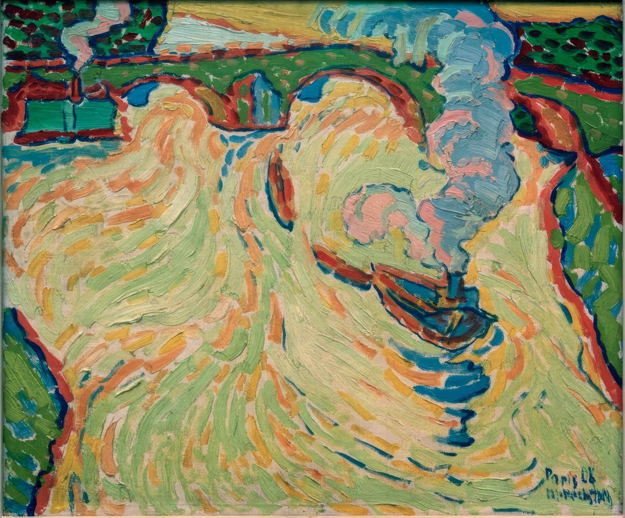 Most Seine z małym parowcem autorstwa Max Pechstein