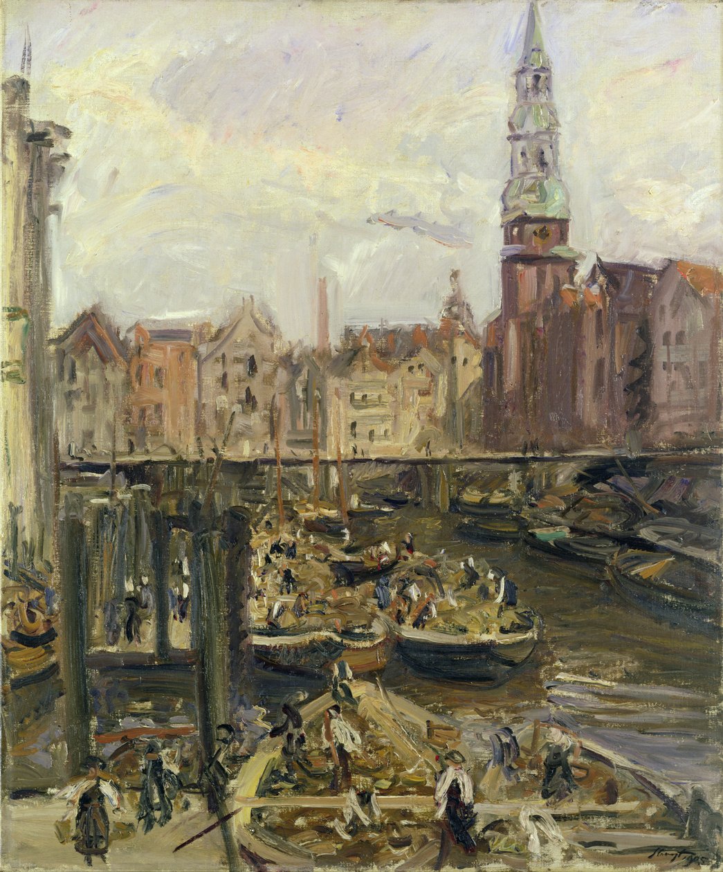 Pływający targ nad kanałem w Hamburgu, 1905 autorstwa Max Slevogt