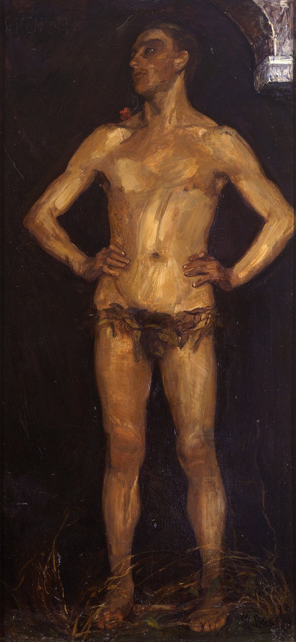Mann. Rechte Tafel des Diptychons „Menschenpaar (Homo Sapiens)“ (Verso: weiblicher Rückenakt) autorstwa Max Slevogt