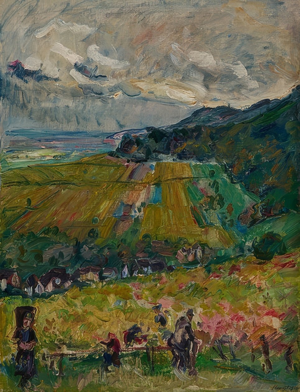 Krajobraz Palatynatu, zbiór winogron w Neucastel. 1916 autorstwa Max Slevogt