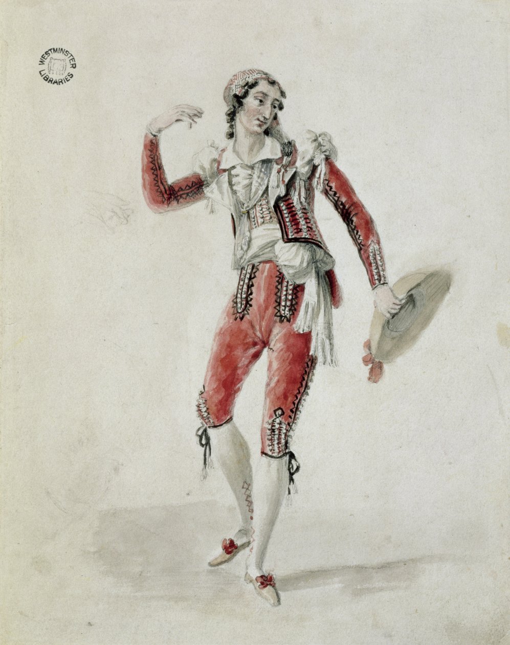 De Begnis z Teatru Królewskiego, jako Figaro w „Weselu Figara”, 1823 (ołówek i wc na papierze) autorstwa Maxim Gauci