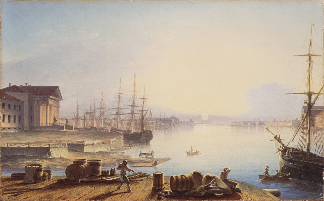 Wschód słońca nad Newą w Petersburgu, 1830 autorstwa Maxim Nikiphorovich Vorobyev