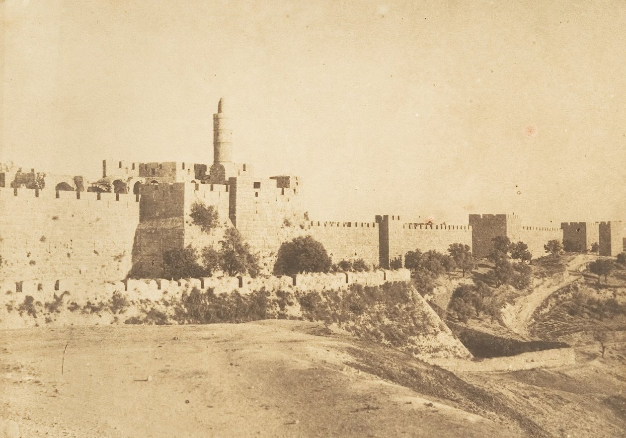 Zamek Dawida Daouda Kalessy i mury Jerozolimy, sierpień 1850. autorstwa Maxime Du Camp