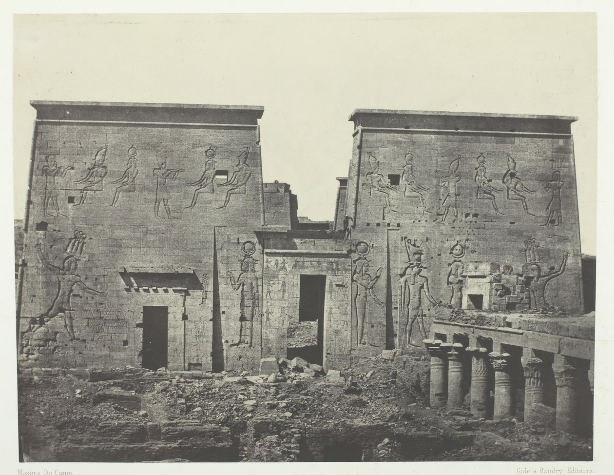Drômos et Philônes, Wielka Świątynia Izydy w Pilônes, Nubia, 184951, druk 1852. autorstwa Maxime Du Camp