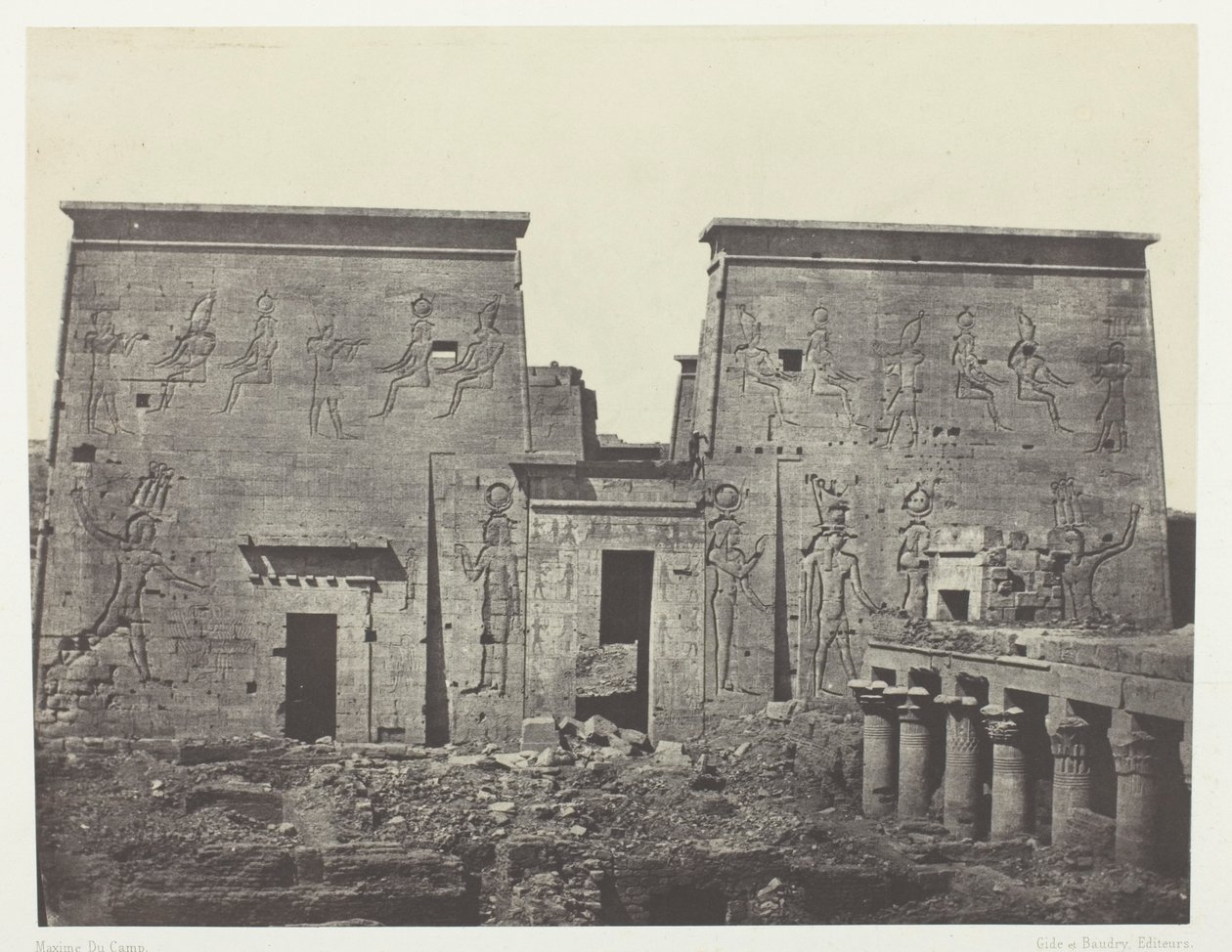 Drômos i Philônes, Wielka Świątynia Izydy w Pilônes; Nubia, płyta 72 z albumu "Egypte, Nubie, Palestine et Syrie" (1852) autorstwa Maxime Du Camp