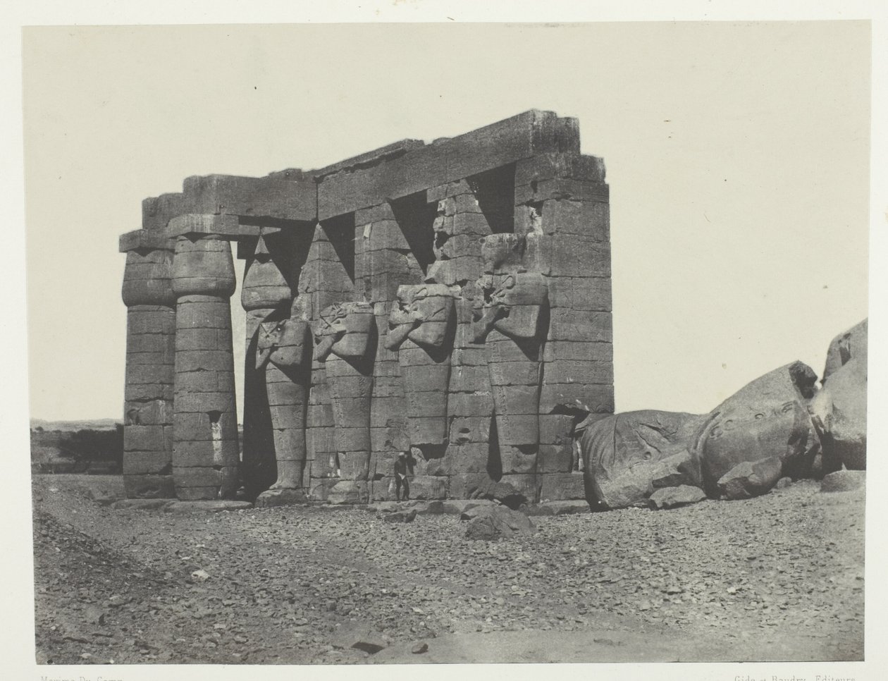 Gournah, Perystyle z grobowca Osymandiasza (Ramesseum Occidental); Teby, płyta 59 z albumu "Egypte, Nubie, Palestine et Syrie" (1852) autorstwa Maxime Du Camp
