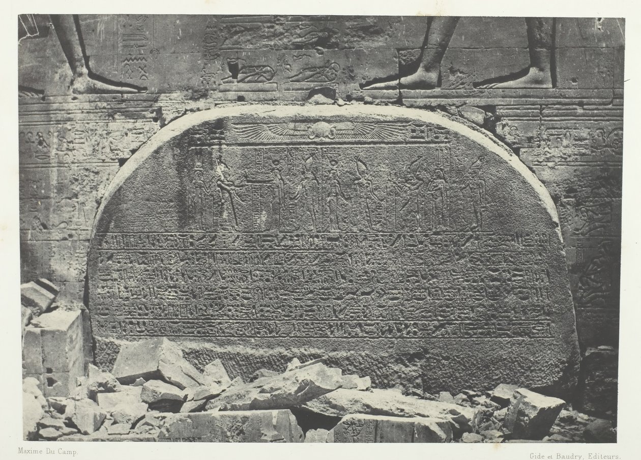 Wielka Świątynia Izydy w Filoe, Akt Adoracji Proscynemy, Nubia, 184951, druk 1852. autorstwa Maxime Du Camp