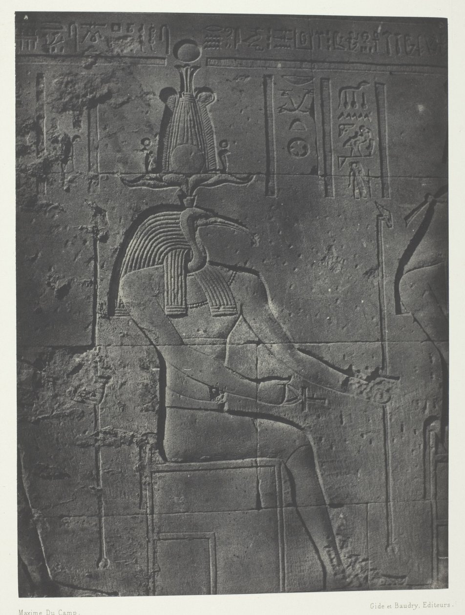 Wielka Świątynia Izydy w Filoe, Tôth Ibiocéphale; Nubia, płyta 79 z albumu "Egypte, Nubie, Palestine et Syrie" (1852) autorstwa Maxime Du Camp