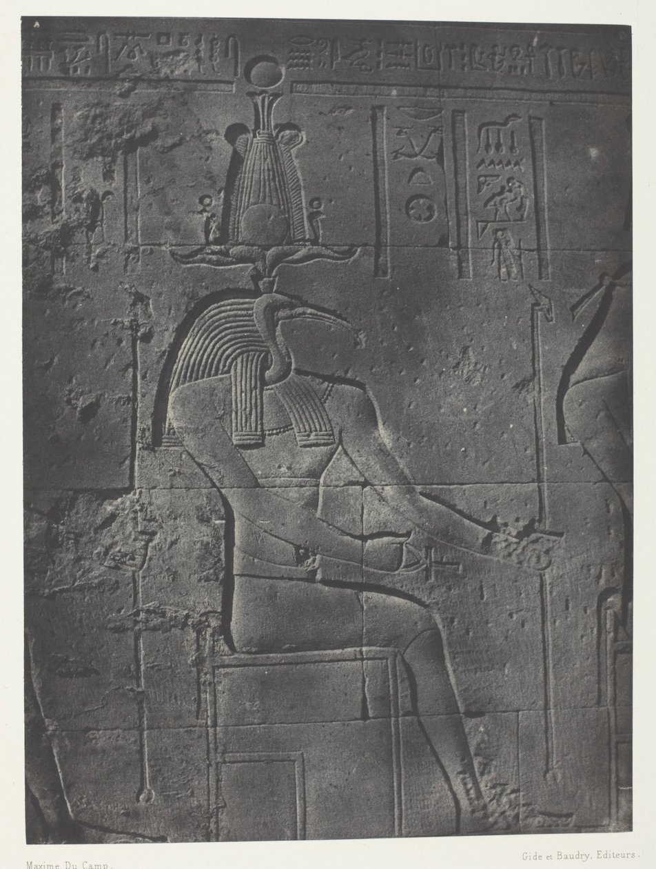 Wielka Świątynia Izydy w Filoe, Tôth Ibiocéphale; Nubia, płyta 79 z albumu "Egypte, Nubie, Palestine et Syrie" (1852) autorstwa Maxime Du Camp