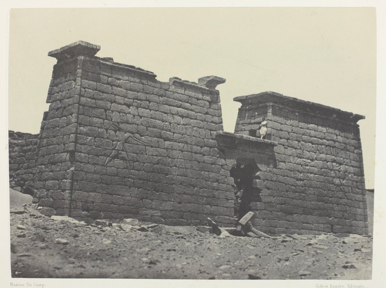 Hémi-Spéos De Séboua, Pylons; Nubia, płyta 98 z albumu "Egypte, Nubie, Palestine et Syrie" (1852) autorstwa Maxime Du Camp