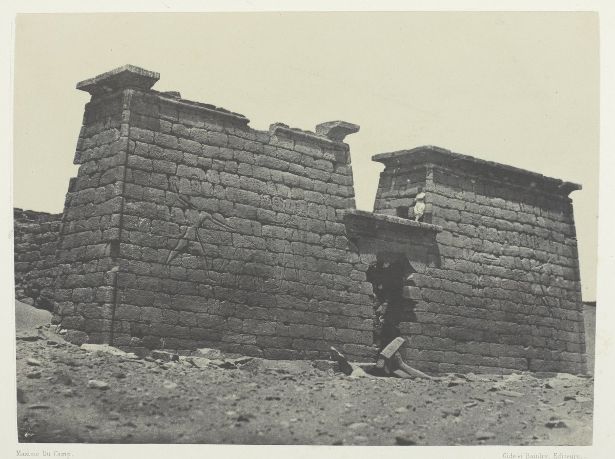 Hémi-Spéos De Séboua, Pylons; Nubia, płyta 98 z albumu "Egypte, Nubie, Palestine et Syrie" (1852) autorstwa Maxime Du Camp