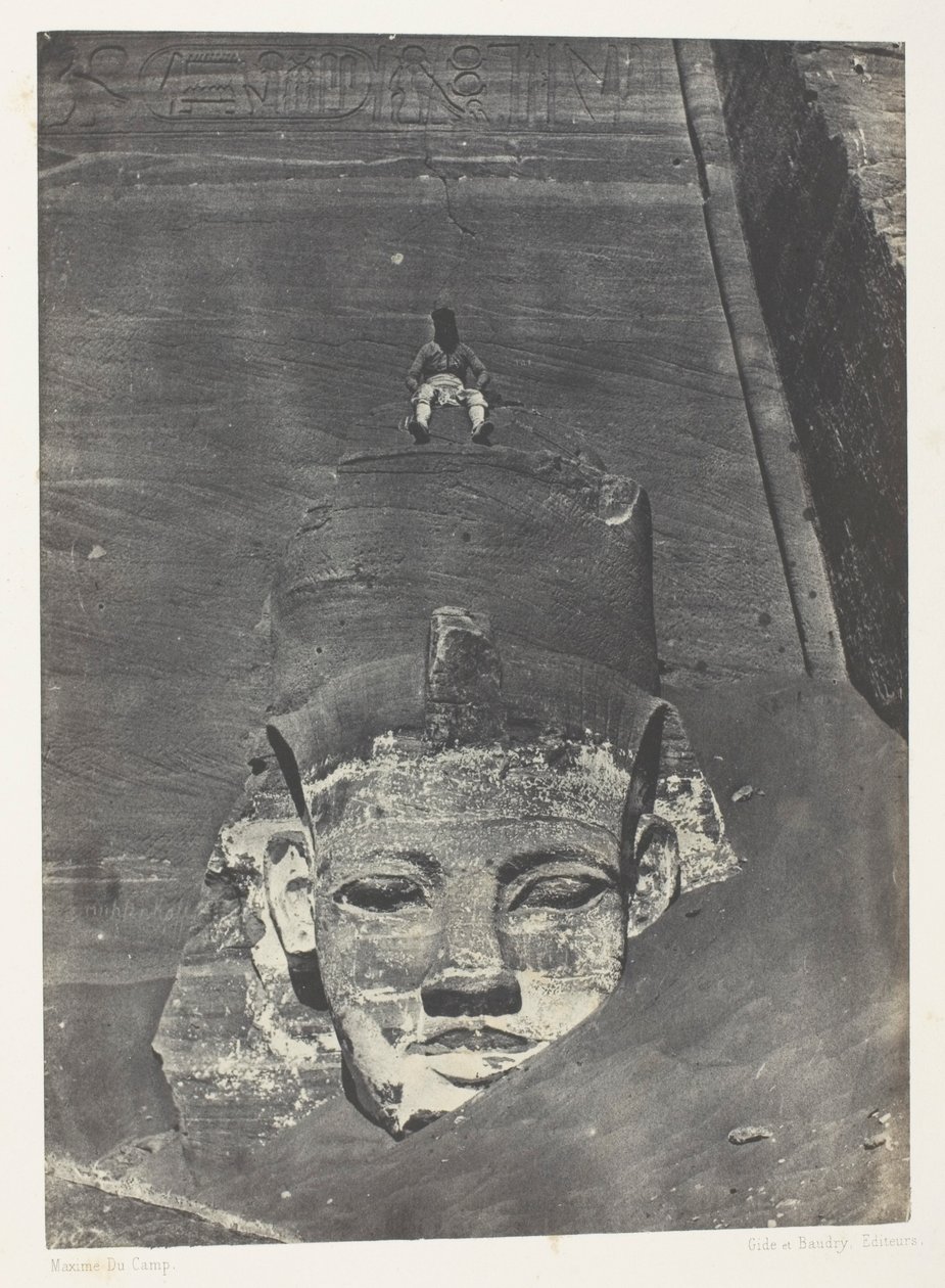 Ibsamboul, Colosse Occidental Du Spéos De Phrè; Nubia, płyta 107 z albumu "Egypte, Nubie, Palestine et Syrie" (1852) autorstwa Maxime Du Camp