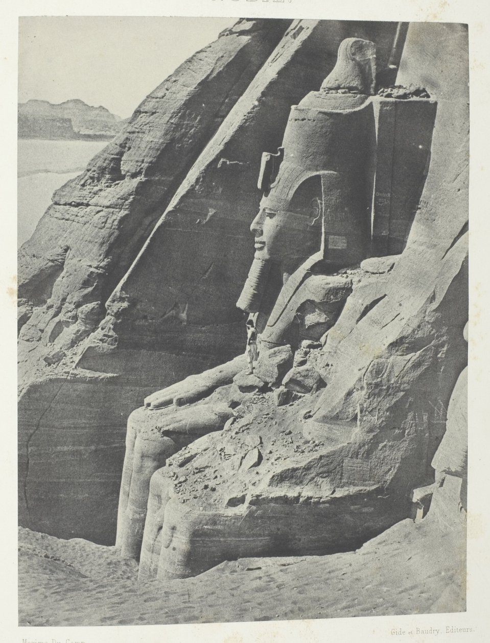 Ibsamboul, Colosse Oriental Du Spéos De Phrè, Vu De Profil; Nubie, płyta 104 z albumu "Egypte, Nubie, Palestine et Syrie" (1852) autorstwa Maxime Du Camp
