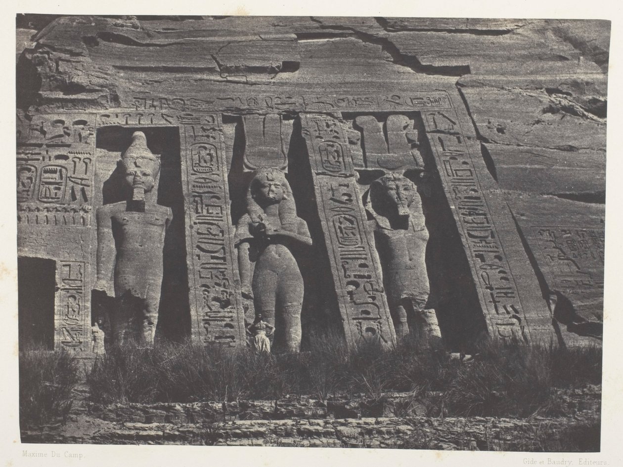 Ibsamboul, północna część speosu Hathor; Nubia, tablica 108 z albumu „Egipt, Nubia, Palestyna i Syria” (1852) autorstwa Maxime Du Camp