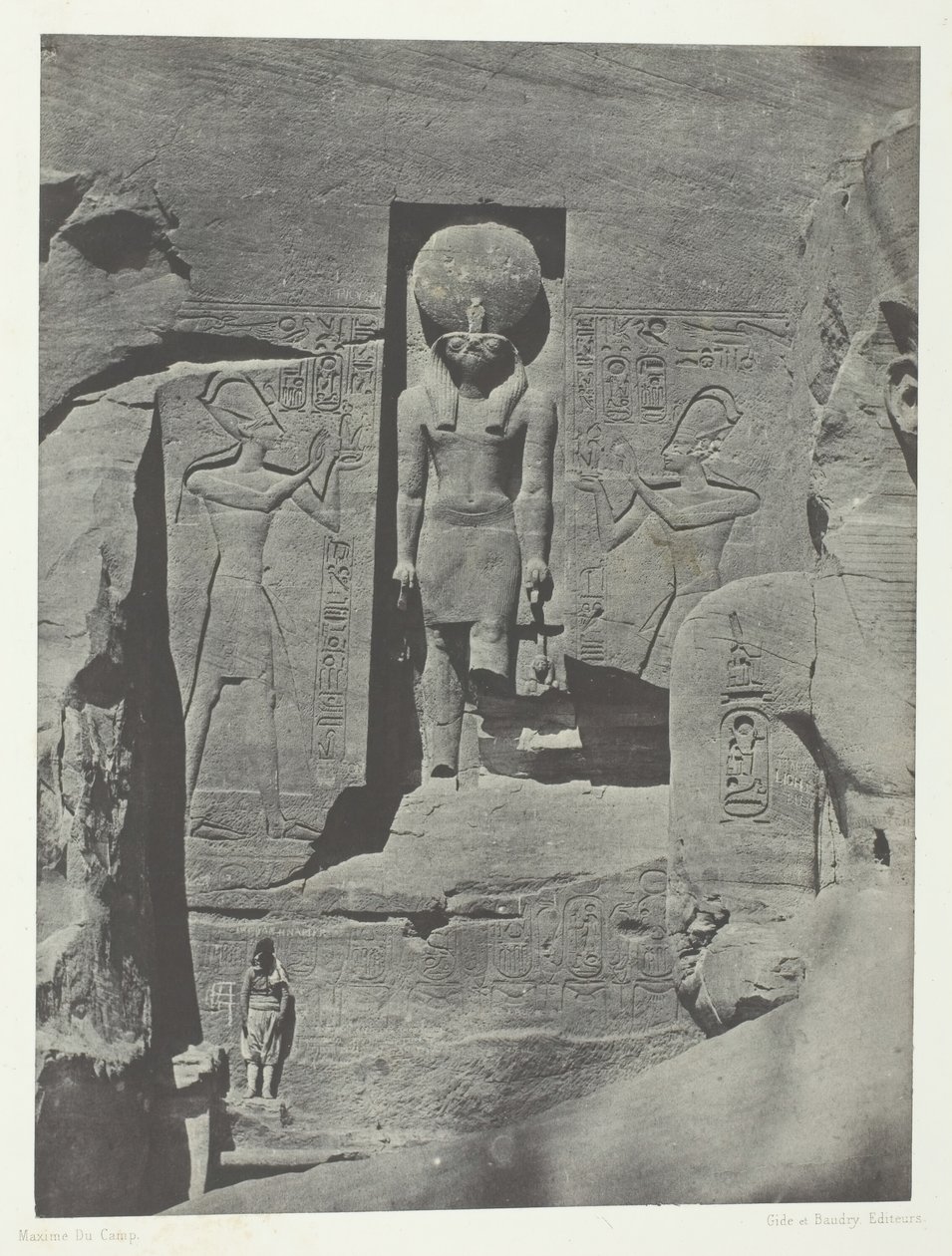 Ibsamboul, Rzeźby wejścia do Speos z Phre, Nubia, 184951, wydrukowane 1852. autorstwa Maxime Du Camp