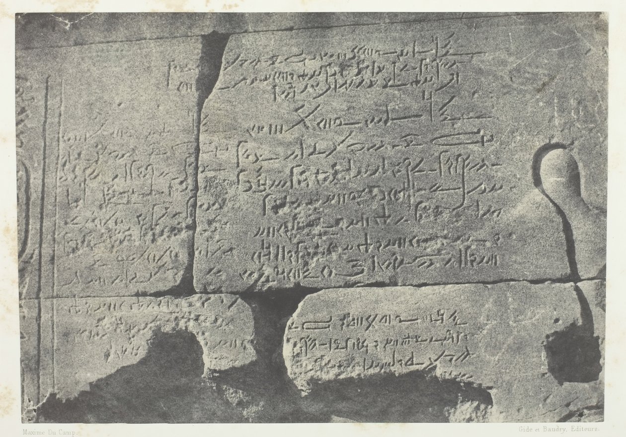 Inskrypcja demotyczna, Wielka Świątynia Izydy w Filoe, Nubia, 184951, wydrukowana w 1852 roku. autorstwa Maxime Du Camp
