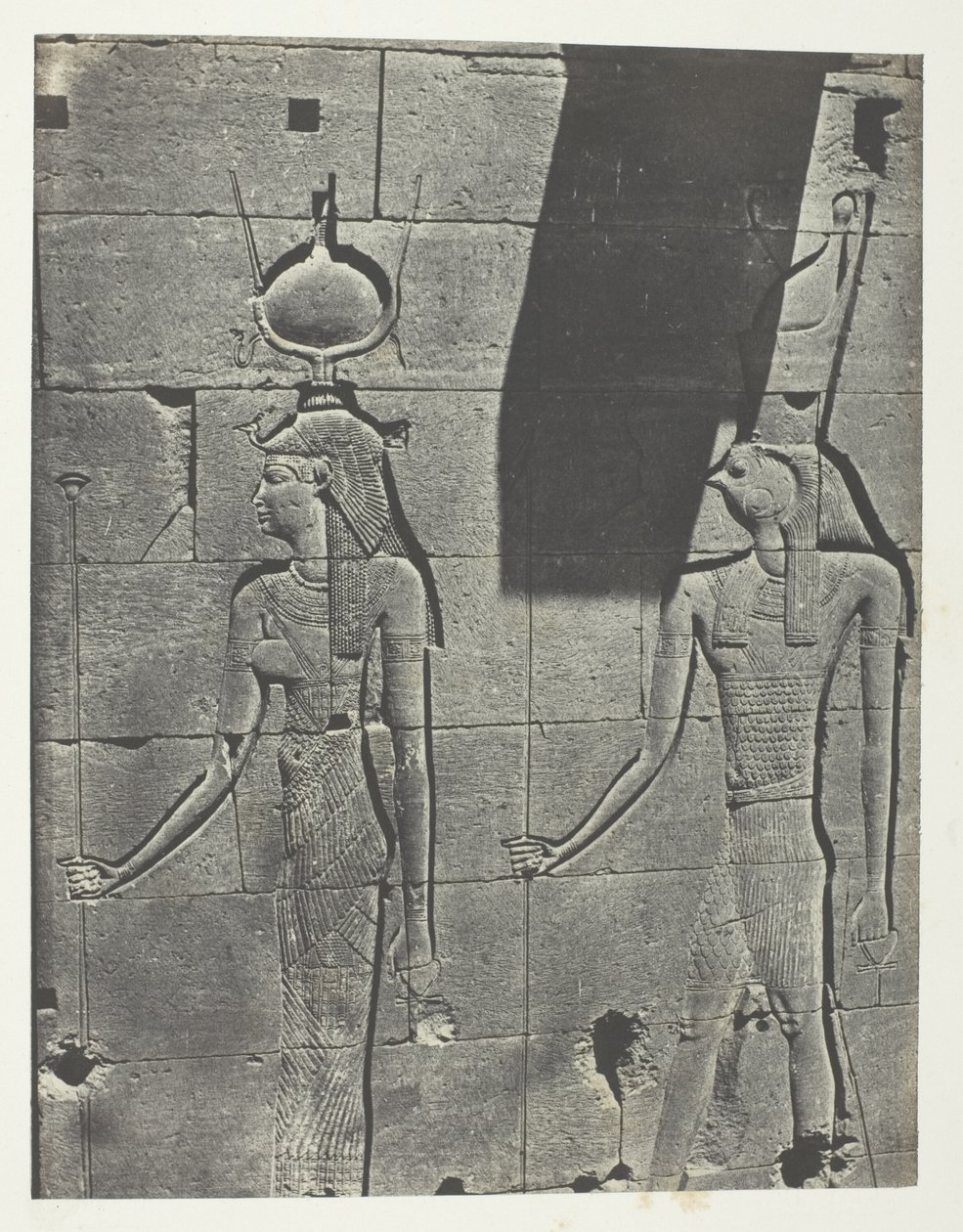 Kalabscheh, Sculptures De La Façade Postérieure Du Temple; Nubie, płyta 92 z albumu "Egypte, Nubie, Palestine et Syrie" (1852) autorstwa Maxime Du Camp