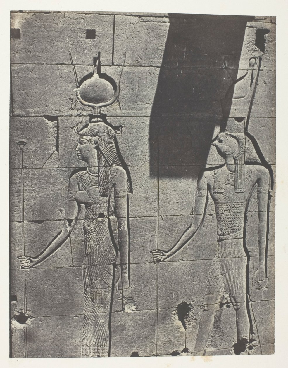 Kalabscheh, Sculptures De La Façade Postérieure Du Temple; Nubie, płyta 92 z albumu "Egypte, Nubie, Palestine et Syrie" (1852) autorstwa Maxime Du Camp