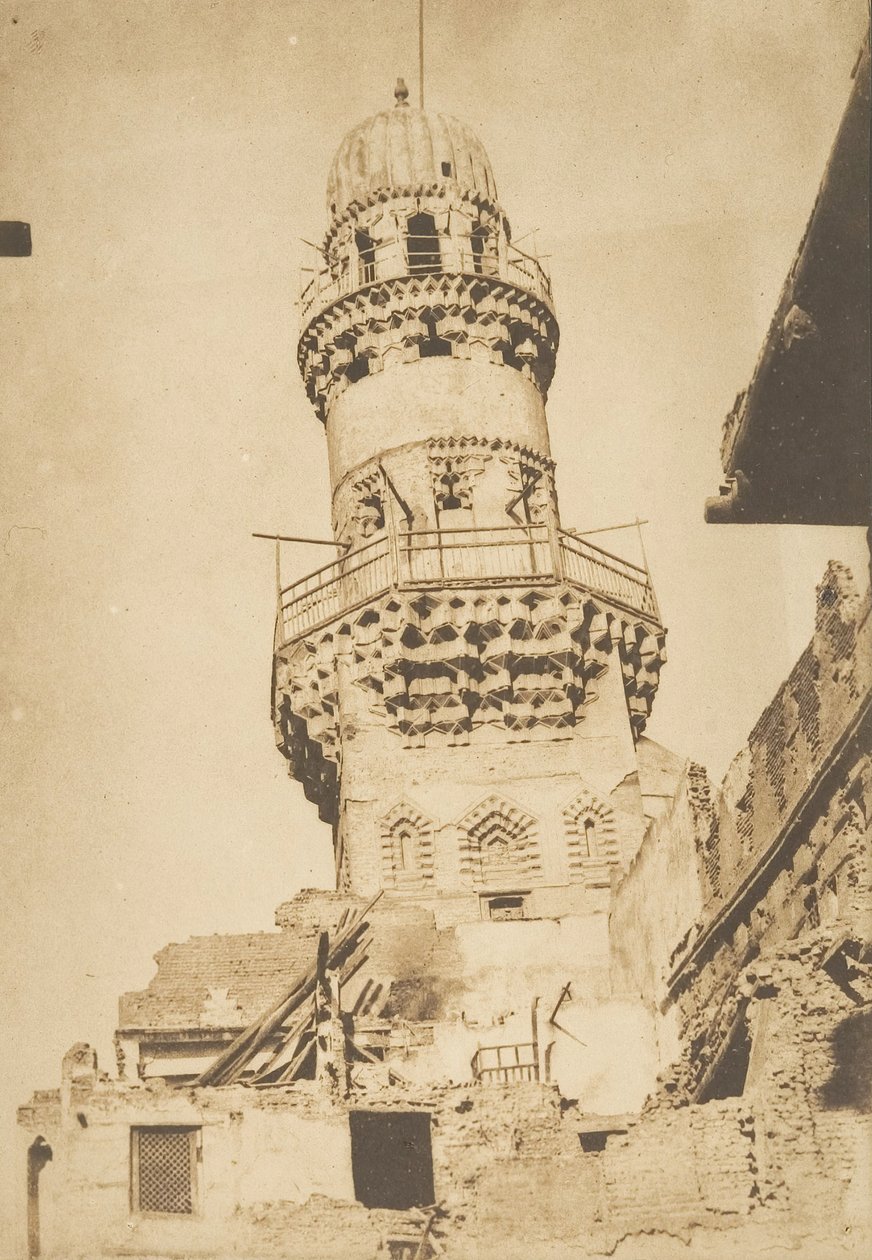 Krzywy minaret meczetu Bibars, Kair, grudzień 1849-styczeń 1850. autorstwa Maxime Du Camp