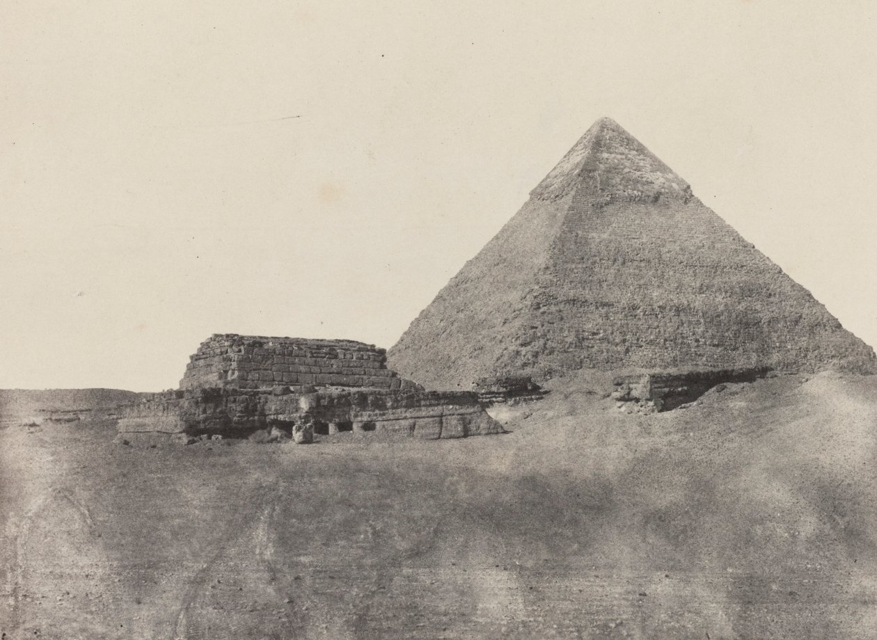 Piramida Chefrena, Środkowy Egipt, płyta 10 z albumu "Egipt, Nubia, Palestyna i Syria" (1852) autorstwa Maxime Du Camp