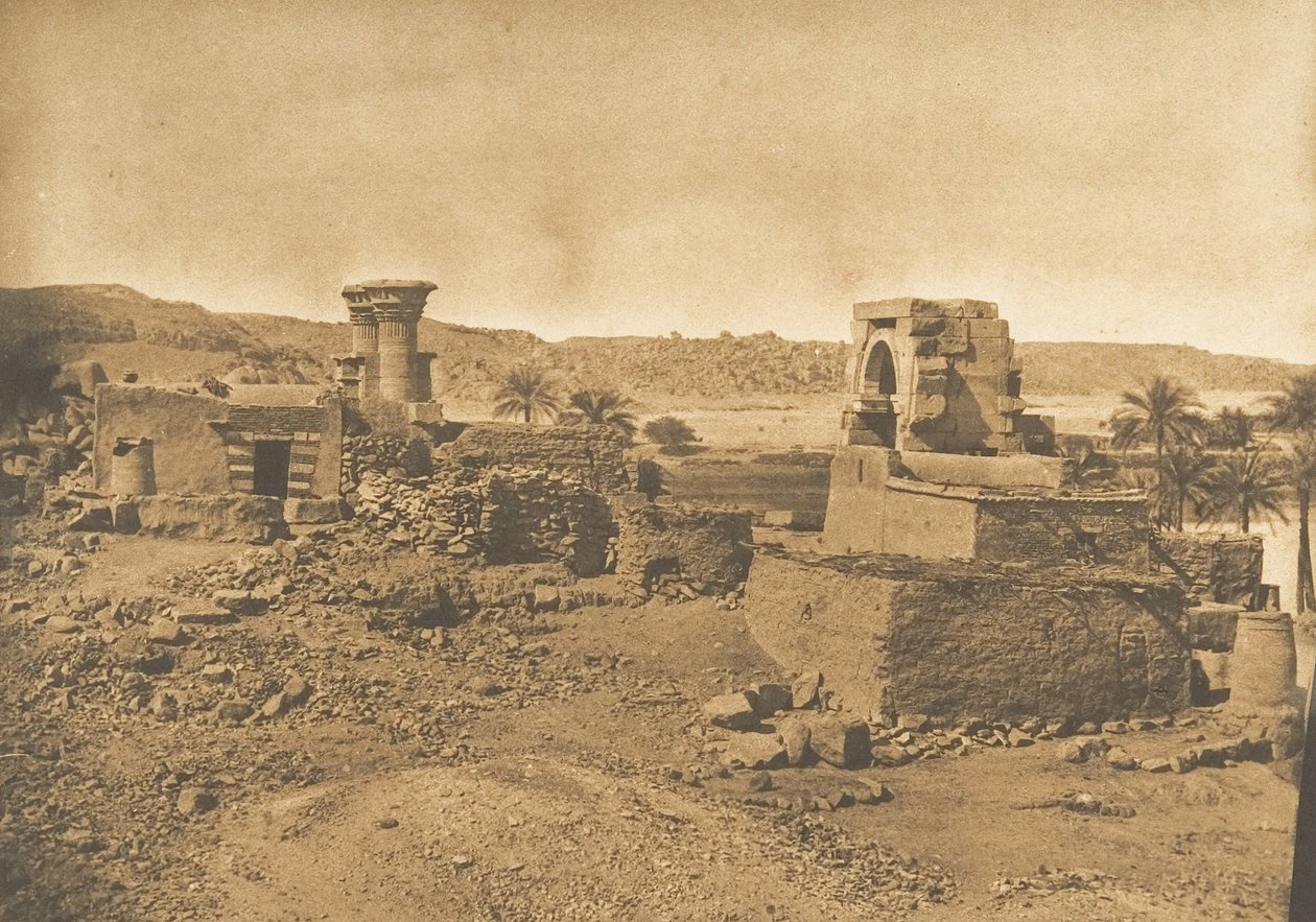 Ruiny i wioska Begueh, mała wyspa na zachód od Philae, 11 kwietnia 1850 r. autorstwa Maxime Du Camp